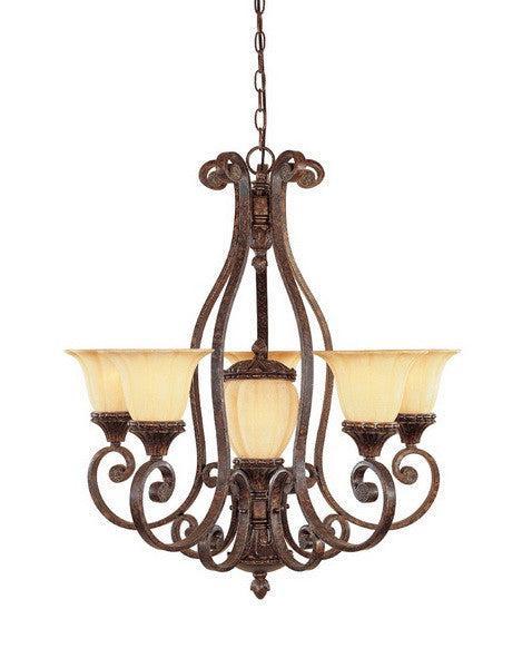 Designers Fountain Lighting 98785 BU Astor Manor Collection Five Plus One Light Hanging Chandelier in Burnt Umber Finish