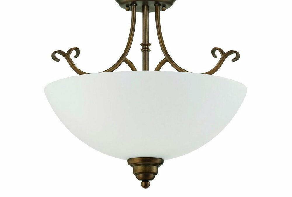 Sunset Lighting F14032-14 Bisto Collection Two Light Semi Flush Ceiling Fixture in Aged Brass Finish