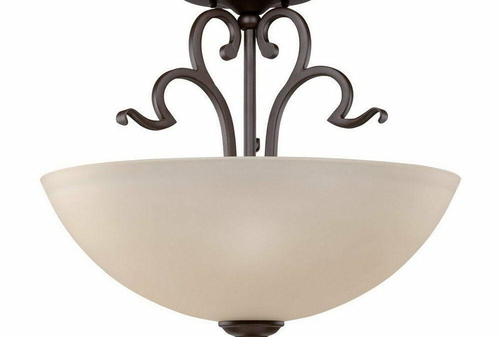 Sunset Lighting F13062-47 Abney Collection Two Light Semi Flush Ceiling Fixture in Rustico Bronze Finish