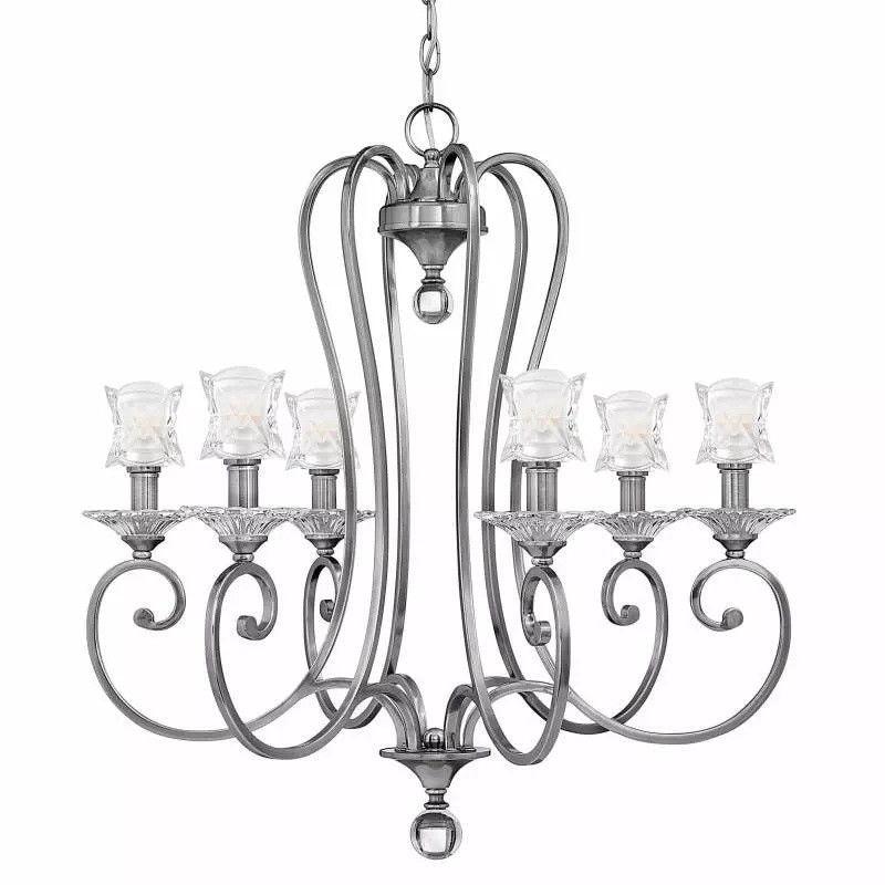 Hinkley Lighting 4756PL Six Light Hanging Chandelier in Antique Polished Nickel Finish