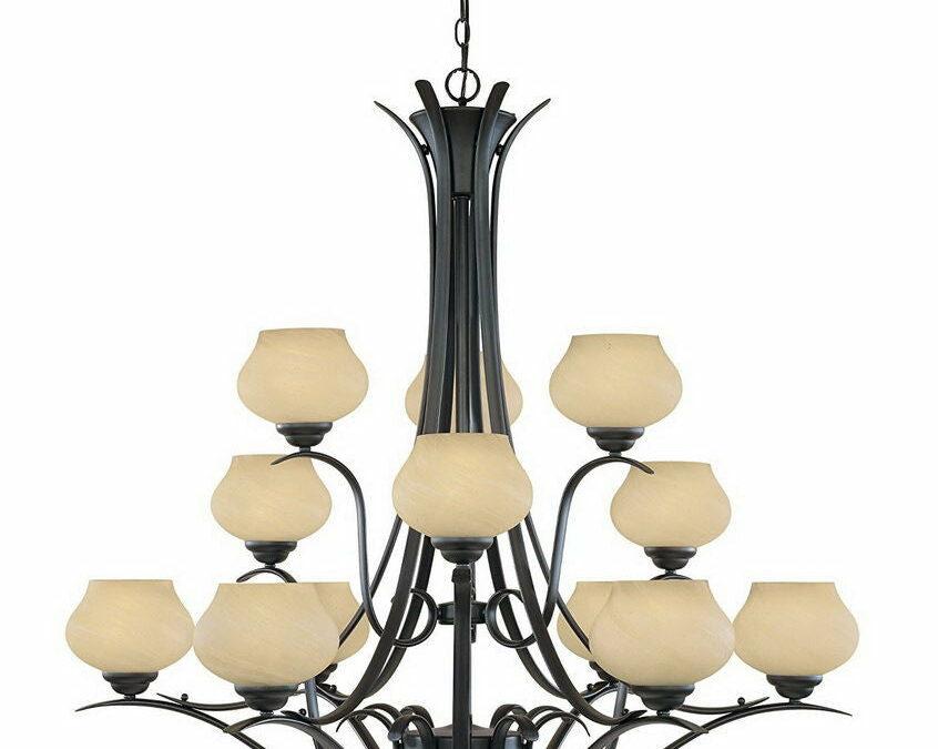 Designers Fountain Lighting 820812 BNB Moon Shadow Collection Twelve Light Hanging Chandelier in Burnished Bronze Finish