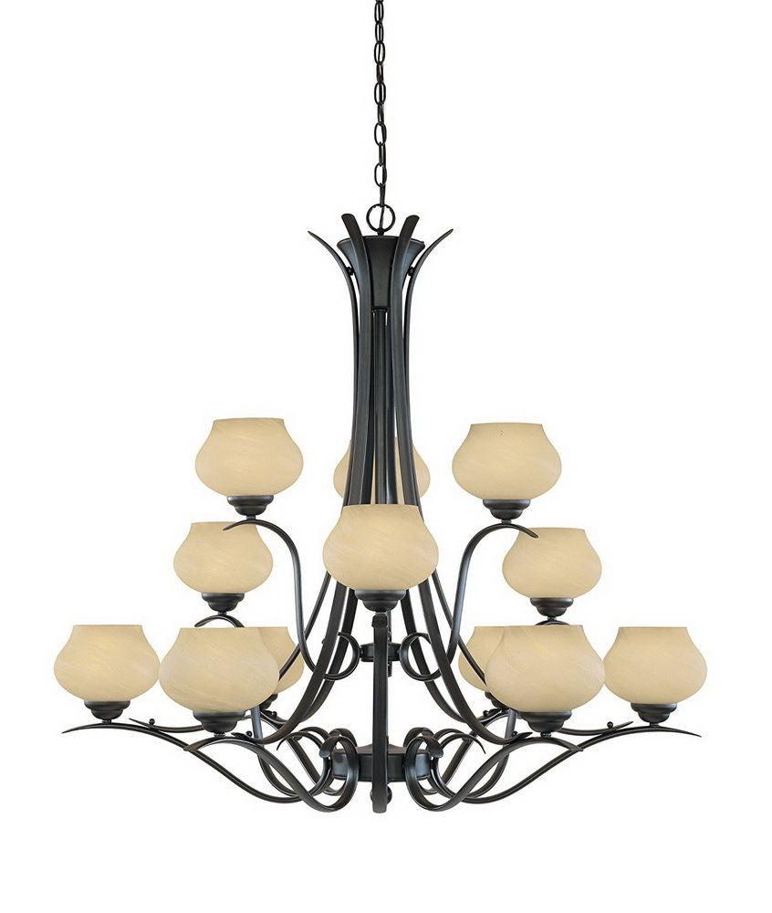 Designers Fountain Lighting 820812 BNB Moon Shadow Collection Twelve Light Hanging Chandelier in Burnished Bronze Finish