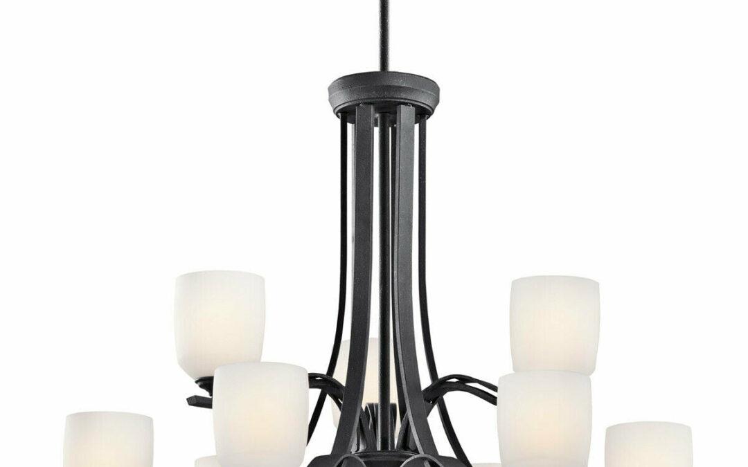 Aztec 34968 by Kichler Lighting Breton Mills Collection Nine Light Hanging Chandelier in Distressed Black Finish