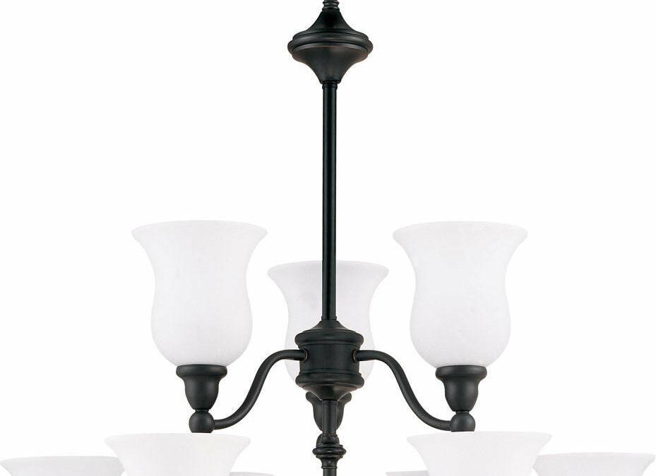 Nuvo Lighting 60-2428 Glenwood Collection Nine Light Energy Star Rated Fluorescent GU24 Hanging Chandelier in Sudbury Bronze Finish