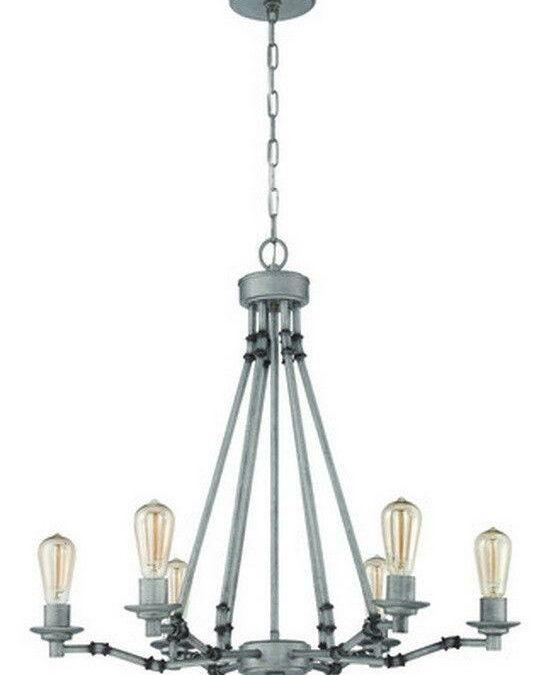 Craftmade Lighting 37826 AGV Hadley Collection Six Light Hanging Chandelier in Aged Galvanized Finish