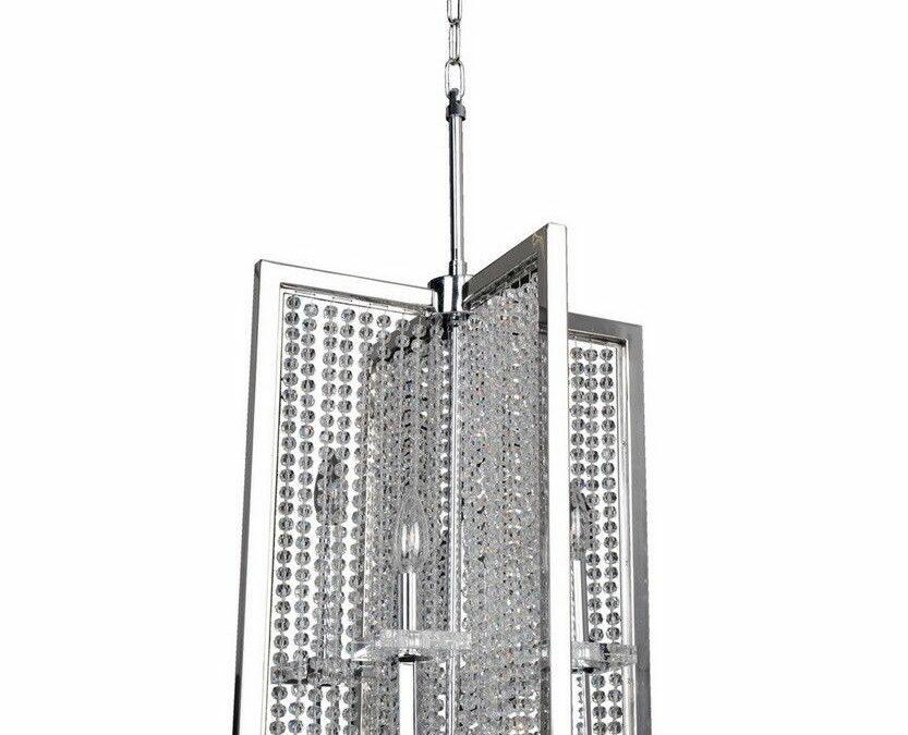 Kalco Lighting 10136-010-FR001 Rockefeller Collection Four Light Hanging Pendant Chandelier in Polished Chrome Finish