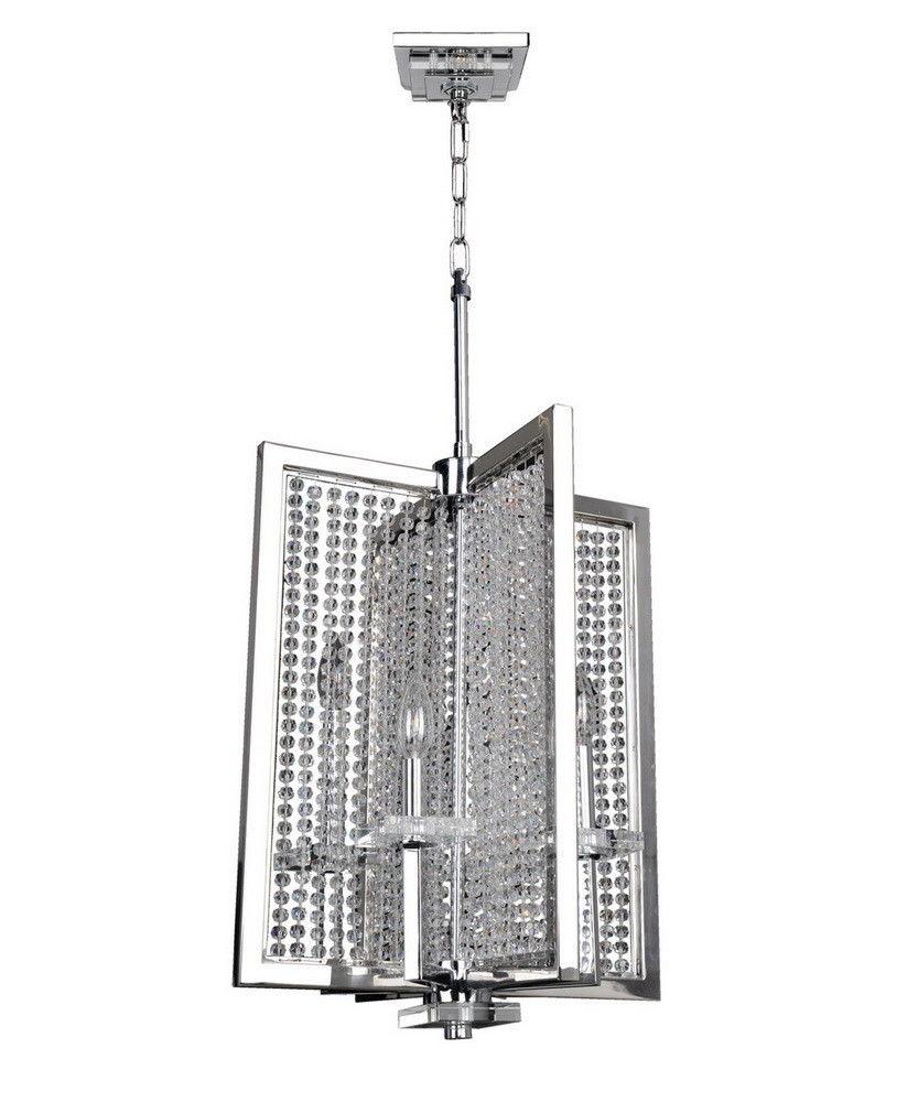 Kalco Lighting 10136-010-FR001 Rockefeller Collection Four Light Hanging Pendant Chandelier in Polished Chrome Finish