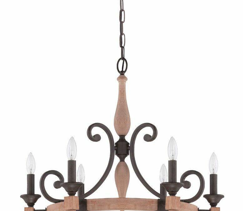 Craftmade Lighting 38126 JBZDO Glenwood Collection Six Light Hanging Chandelier in Light Aged Bronze and Distressed Oak Finish