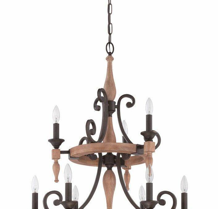 Craftmade Lighting 38129 JBZDO Glenwood Collection Nine Light Hanging Chandelier in Light Aged Bronze and Distressed Oak Finish