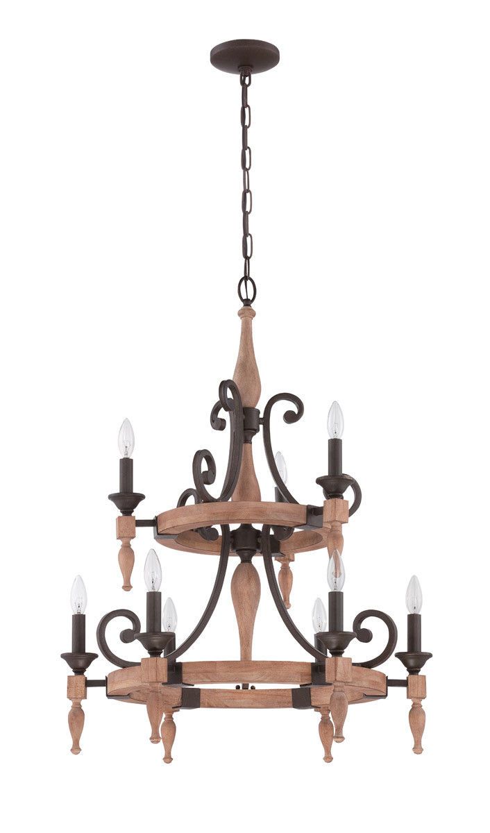 Craftmade Lighting 38129 JBZDO Glenwood Collection Nine Light Hanging Chandelier in Light Aged Bronze and Distressed Oak Finish