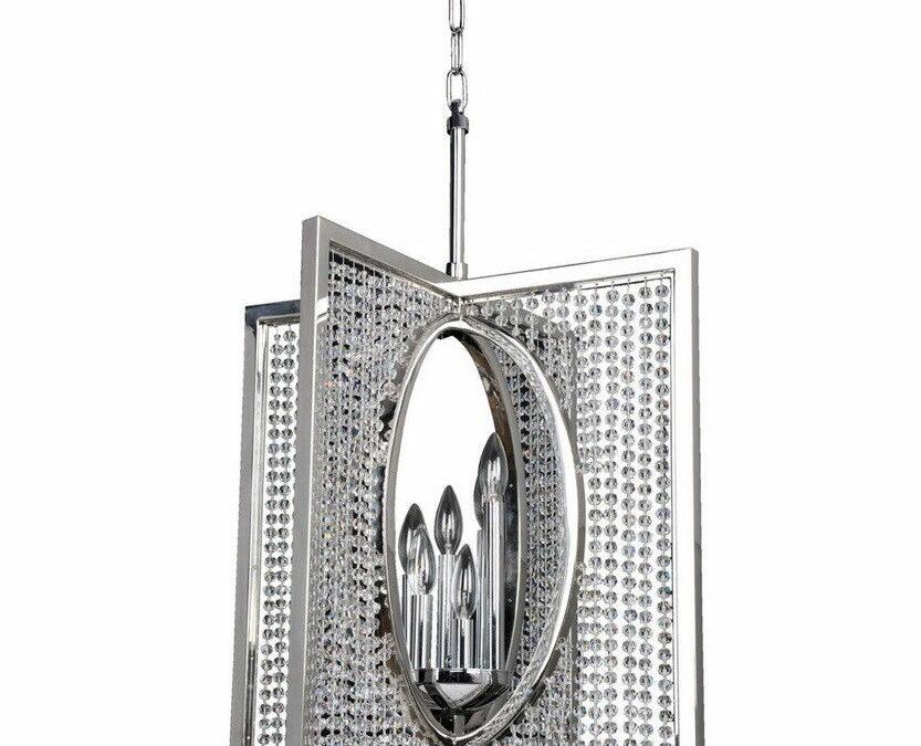 Kalco Lighting 10137-010-FR001 Rockefeller Collection Six Light Hanging Pendant Chandelier in Polished Chrome Finish