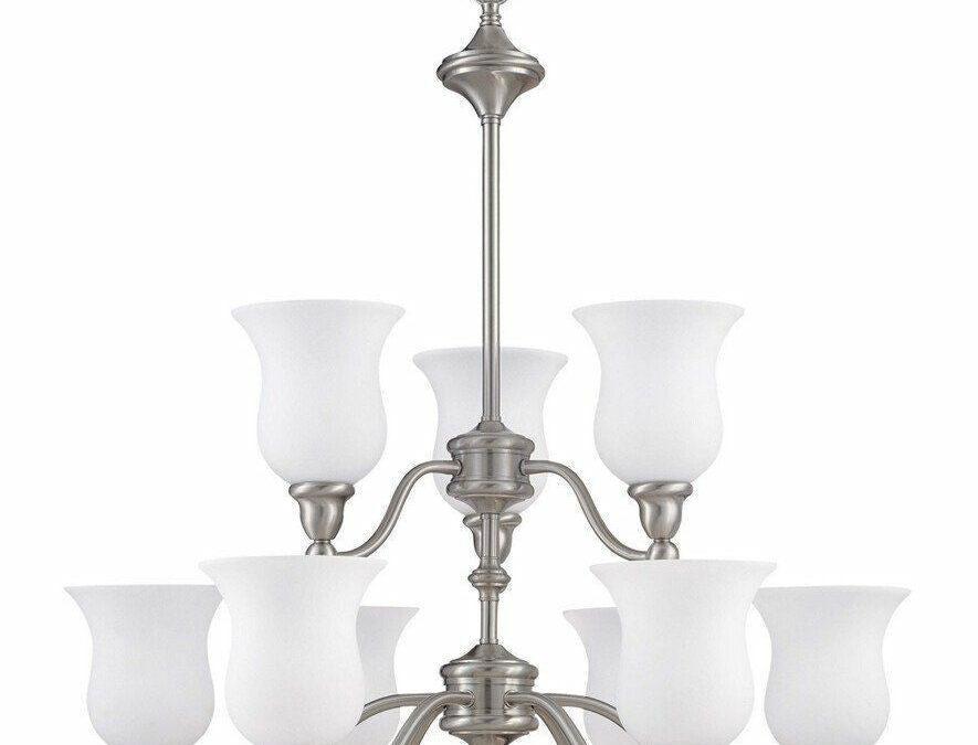 Nuvo Lighting 60-2558 Glenwood Collection Nine Light Hanging Energy Efficient Fluorescent Hanging Chandelier in Brushed Nickel Finish