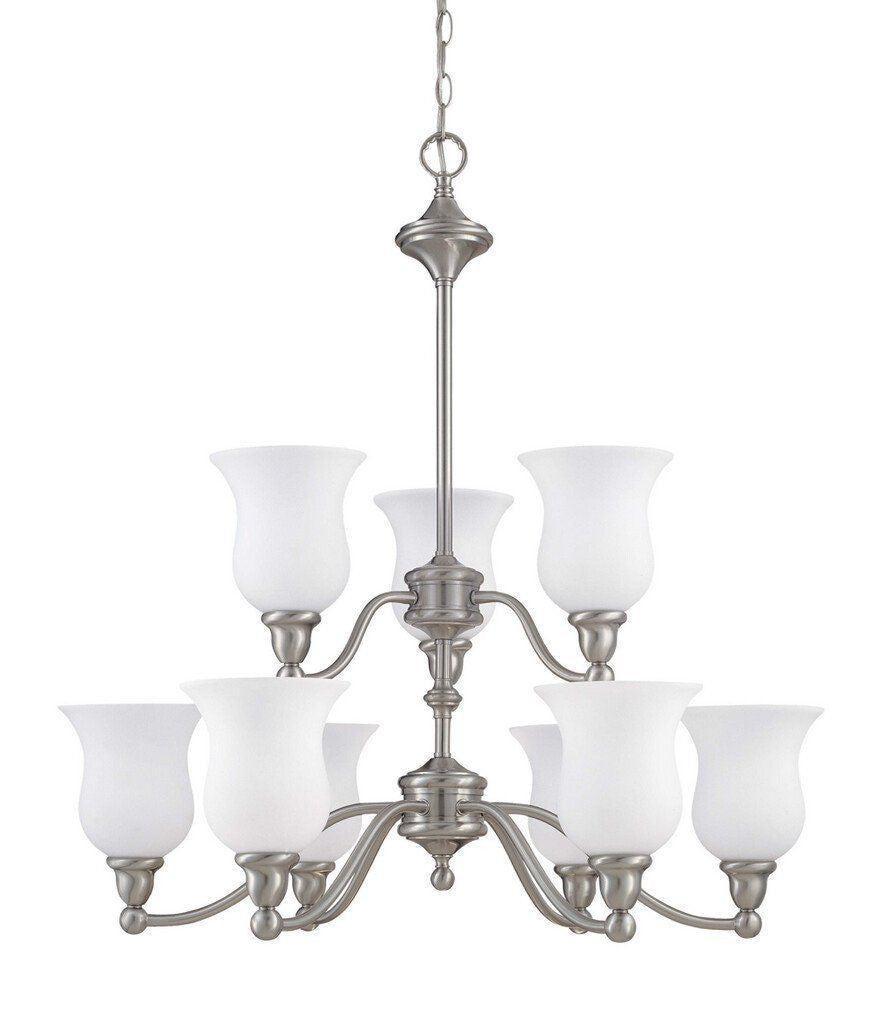 Nuvo Lighting 60-2558 Glenwood Collection Nine Light Hanging Energy Efficient Fluorescent Hanging Chandelier in Brushed Nickel Finish