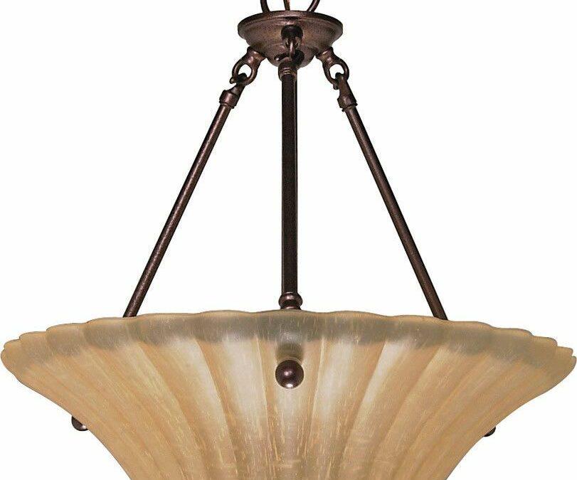 Nuvo Lighting 60-2408 Moulan Collection Three Light Energy Efficient Fluorescent Hanging Pendant Chandelier in Copper Bronze Finish