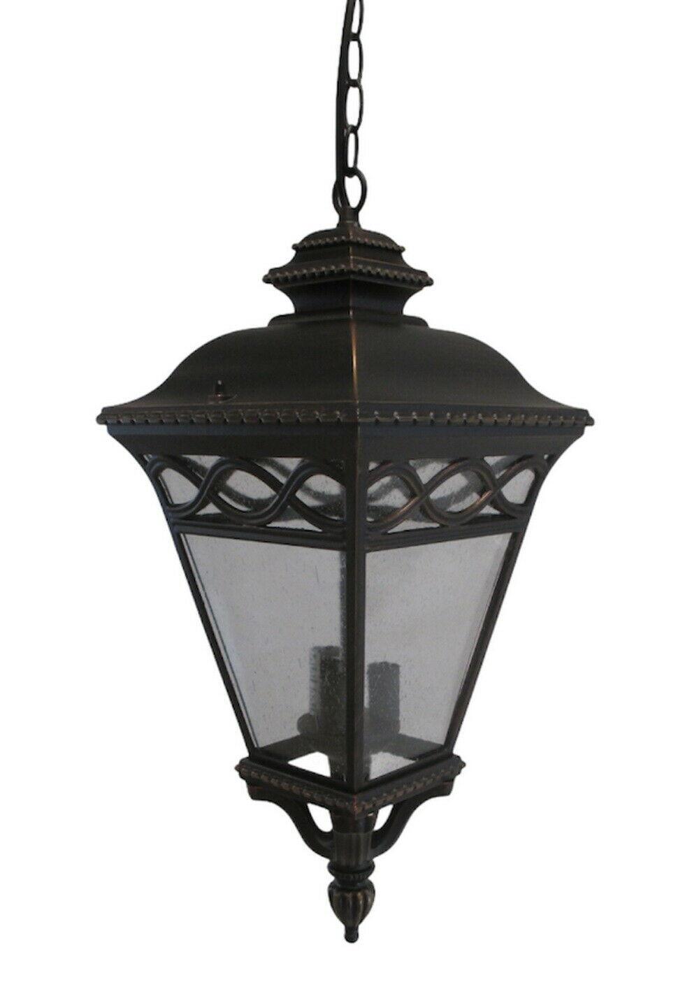 Trans Globe Lighting 50517 BRB Three Light Exterior Outdoor Hanging Pendant Lantern in Burnished Bronze Finish