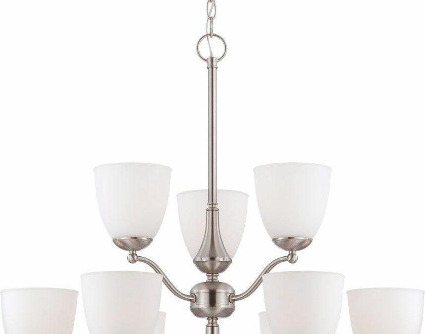 Nuvo Lighting 60-5059 Patton Collection Nine Light Energy Star Efficient GU24 Hanging Chandelier in Brushed Nickel Finish