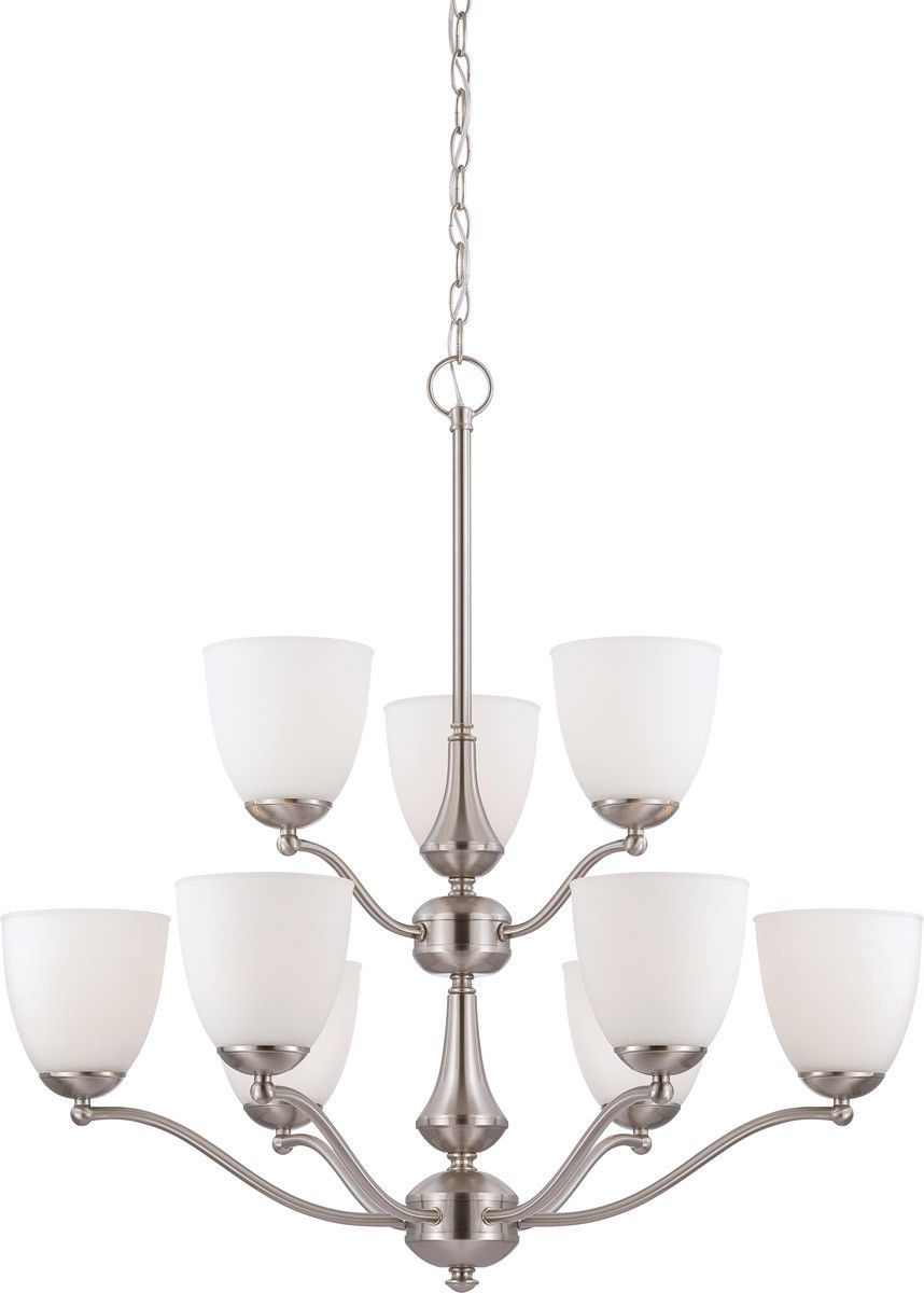 Nuvo Lighting 60-5059 Patton Collection Nine Light Energy Star Efficient GU24 Hanging Chandelier in Brushed Nickel Finish