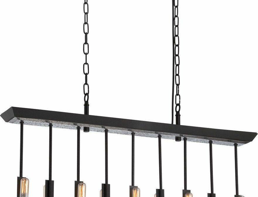 Nuvo Lighting 60-5389 Zanzibar Collection Nine Light Hanging Linear Pendant Chandelier in Textured Black and Antique Nickel Finish