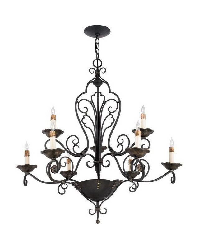 Quoizel Lighting RVG5009 SM Nine Light Chandelier in Serengeti Black and Mayan Gold Leaf Finish