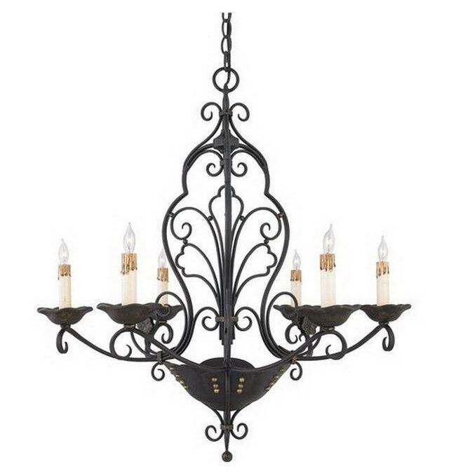 Quoizel Lighting RVG5006 SM Six Light Chandelier in Serengeti Black and Mayan Gold Leaf Finish