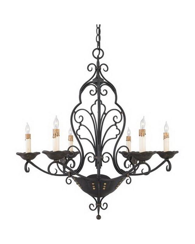 Quoizel Lighting RVG5006 SM Six Light Chandelier in Serengeti Black and Mayan Gold Leaf Finish