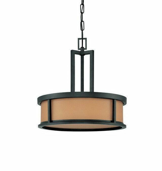 Nuvo Lighting 60-3827 Odeon Collection Four Light Energy Star Efficient Fluorescent GU24 Pendant Chandelier in Aged Bronze Finish