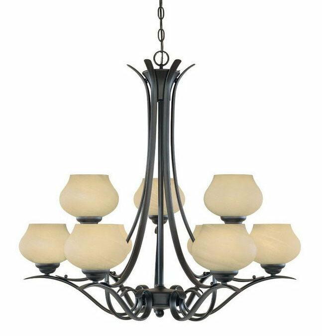 Designers Fountain Lighting 82089 BNB Nine Light Hanging Chandelier in Burnished Bronze Finish
