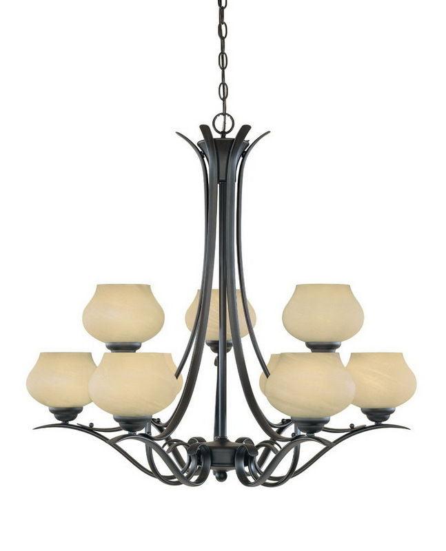 Designers Fountain Lighting 82089 BNB Nine Light Hanging Chandelier in Burnished Bronze Finish