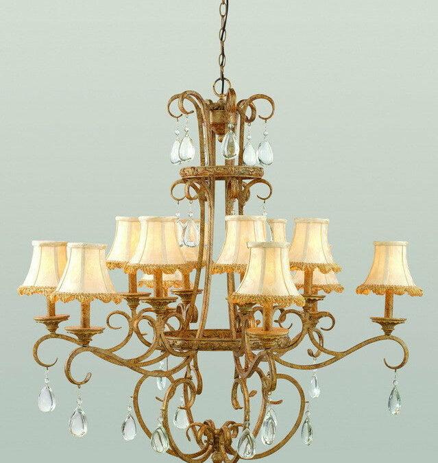 Trans Globe Lighting 7512 AG Twelve Light Chandelier in Antique Gold Finish with Crystal Accents and Shades