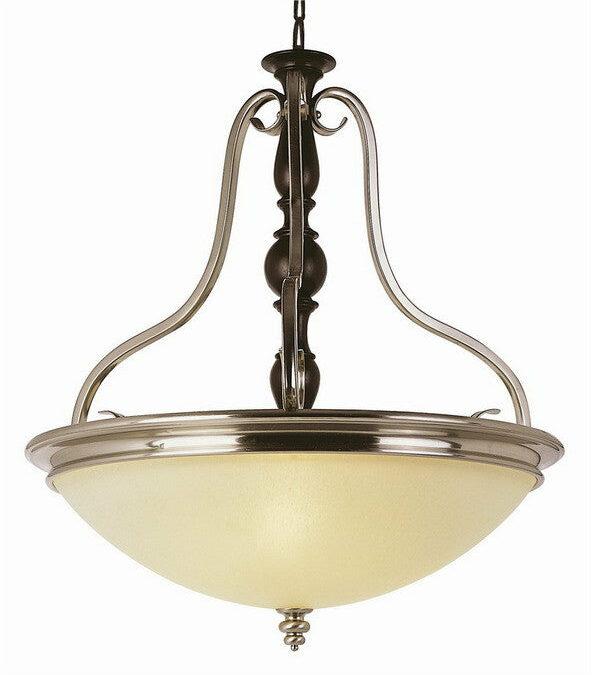 Trans Globe Lighting 6303 BWP New Century Collection 3 Light Bowl Pendant Chandelier in Brown Wood Pewter Finish