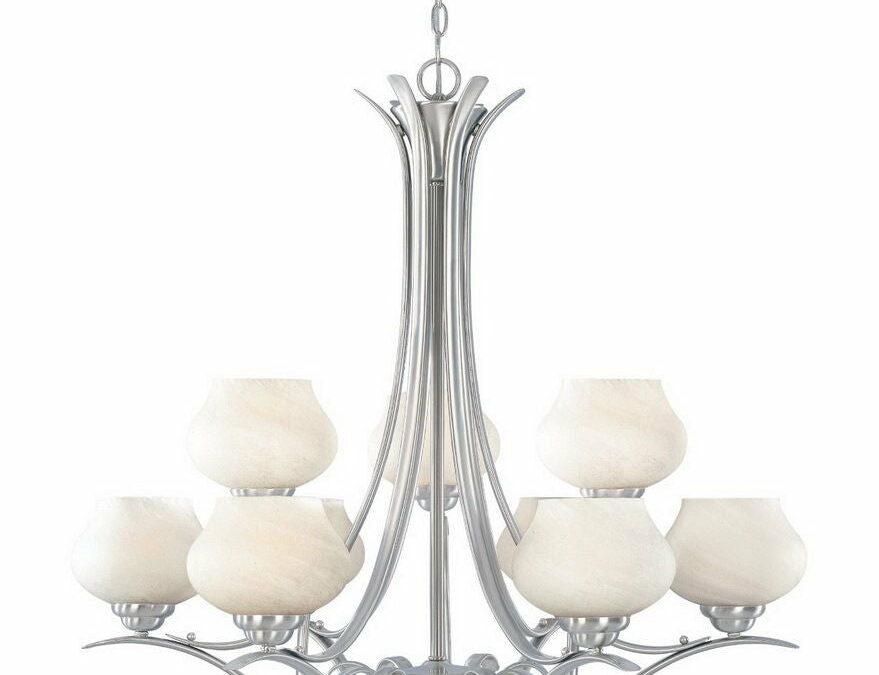 Designers Fountain Lighting 82089 SP Moon Shadow Collection Nine Light Hanging Chandelier in Satin Platinum Finish